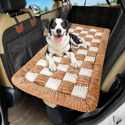 Brown FurMuse Cozy Car Cushion with plush fabric and ergonomic design for comfortable car seating.
