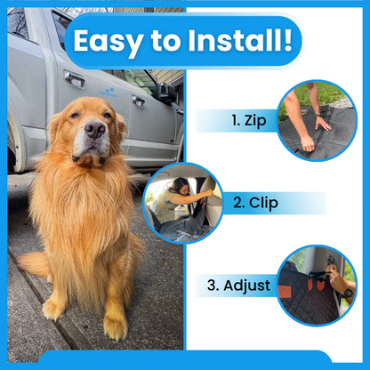 FurMuse CozyRider pet car mat with easy-to-install hard bottom backseat extender for dogs, showing a comfortable, secure pet travel area.