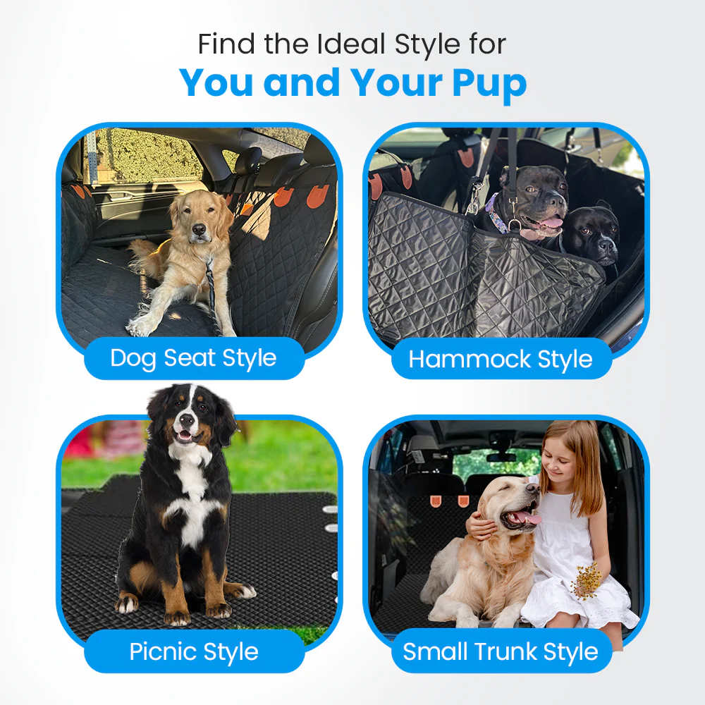 FurMuse CozyRider pet car mat with a durable hard bottom for backseat protection, featuring plush fabric and side barriers.
